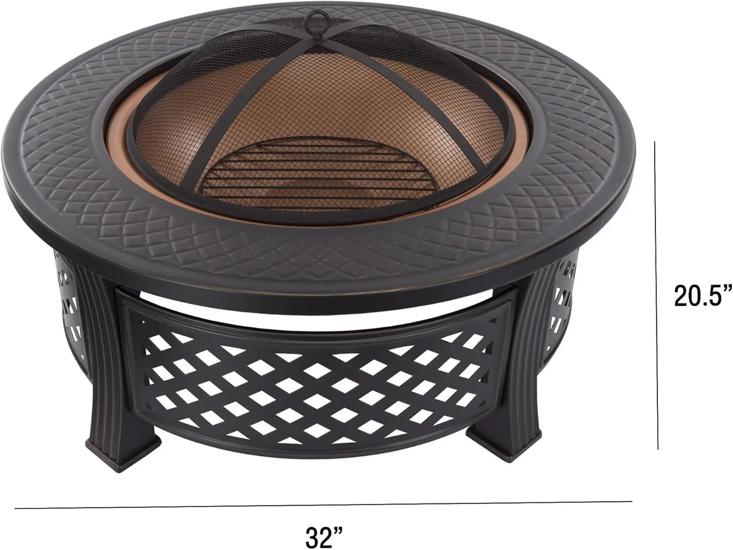 Fire Pit - 32-Inch Outdoor Fireplace with Spark Screen, Poker, and Cover