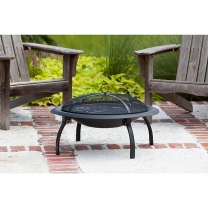 Portable Round Steel Wood Burning Fire Pit, with Folding Legs