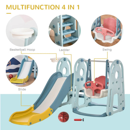 Freestanding 4 in 1  Slide and Swing Playset with Adjustable Seat Height