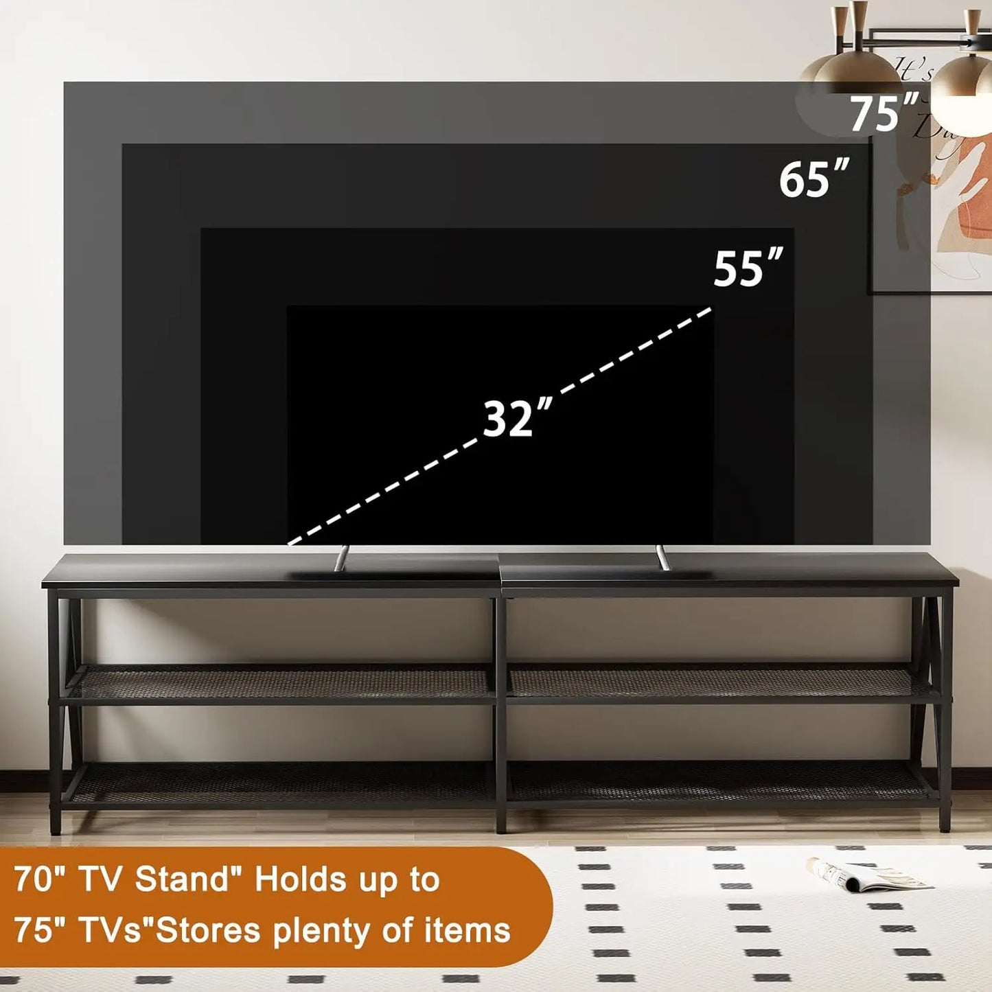 TV Stand for TVs up to 65 Inch with 3-Tier Storage Shelves