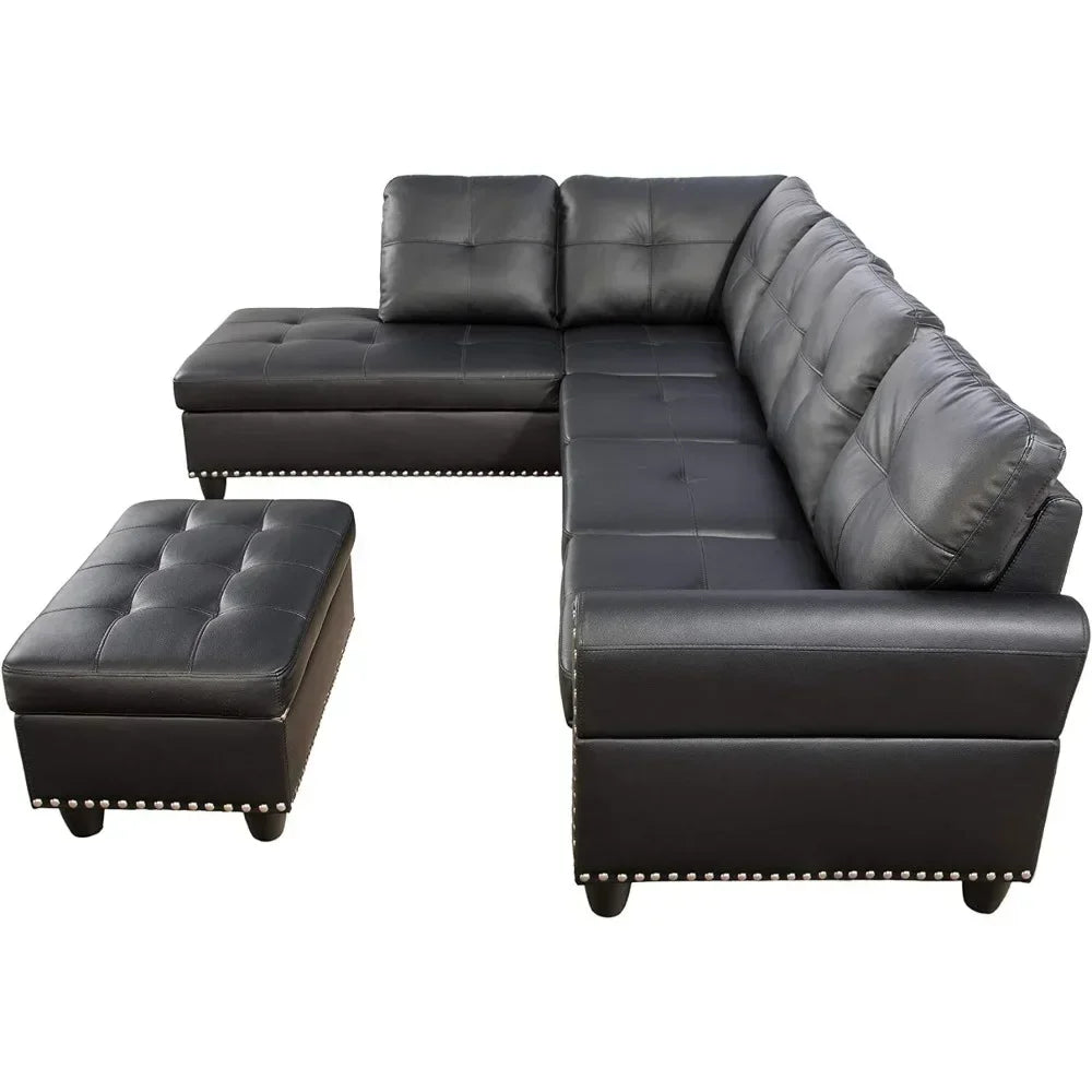 Living room, L-shaped 6-seater Sofa with removable ottoman