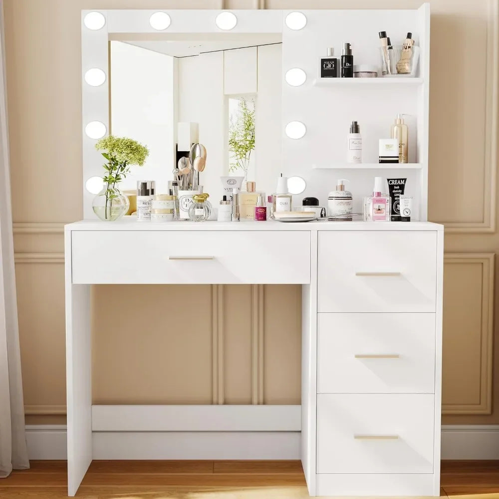 Makeup Vanity Table with 4 drawers and Lighted Mirror