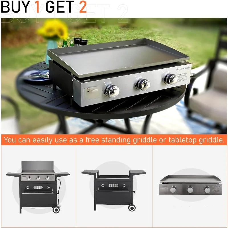 Flat Top 3 Burner Propane Gas Griddle Grill with lid