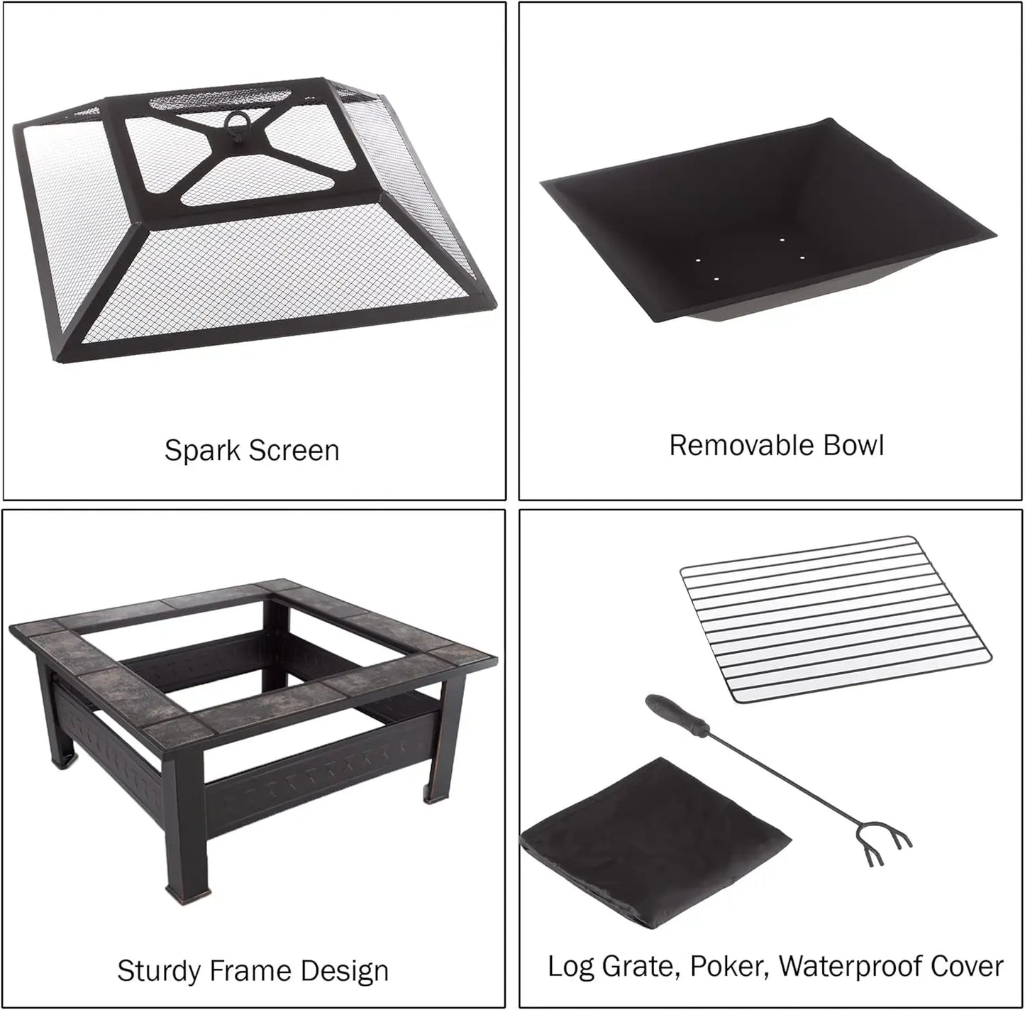 Wood Burning Fire Pit Set for Outdoor and Patio