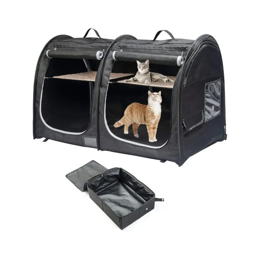 Portable Twin Compartment Show House Cat Cage