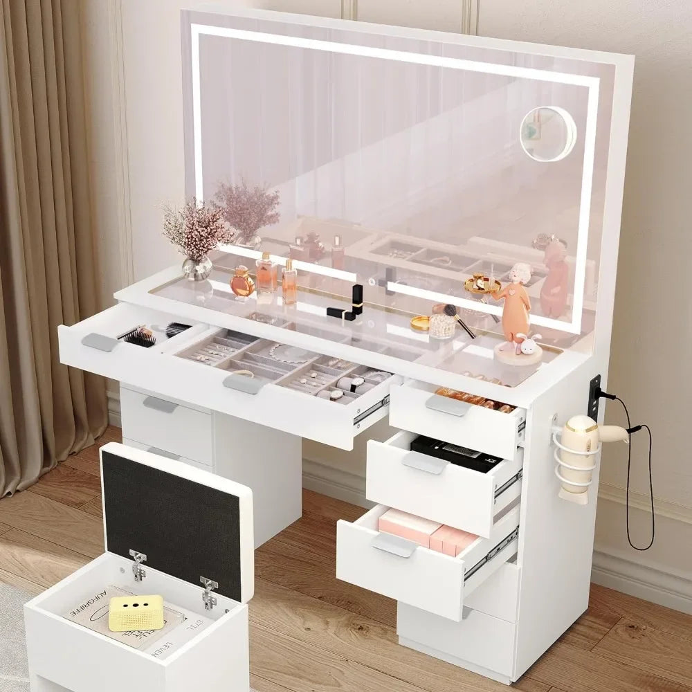 Large Makeup Vanity With Bench