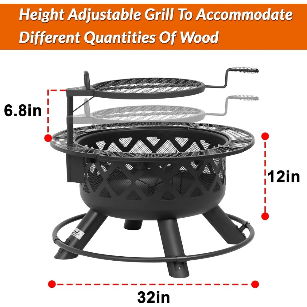 32-inch outdoor Backyard Patio Fire Pit with 18.7 Inch Cooking Grill Grate.