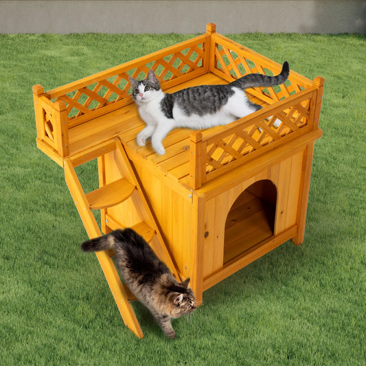 2-Story Wooden Feral Cat House, Pet House