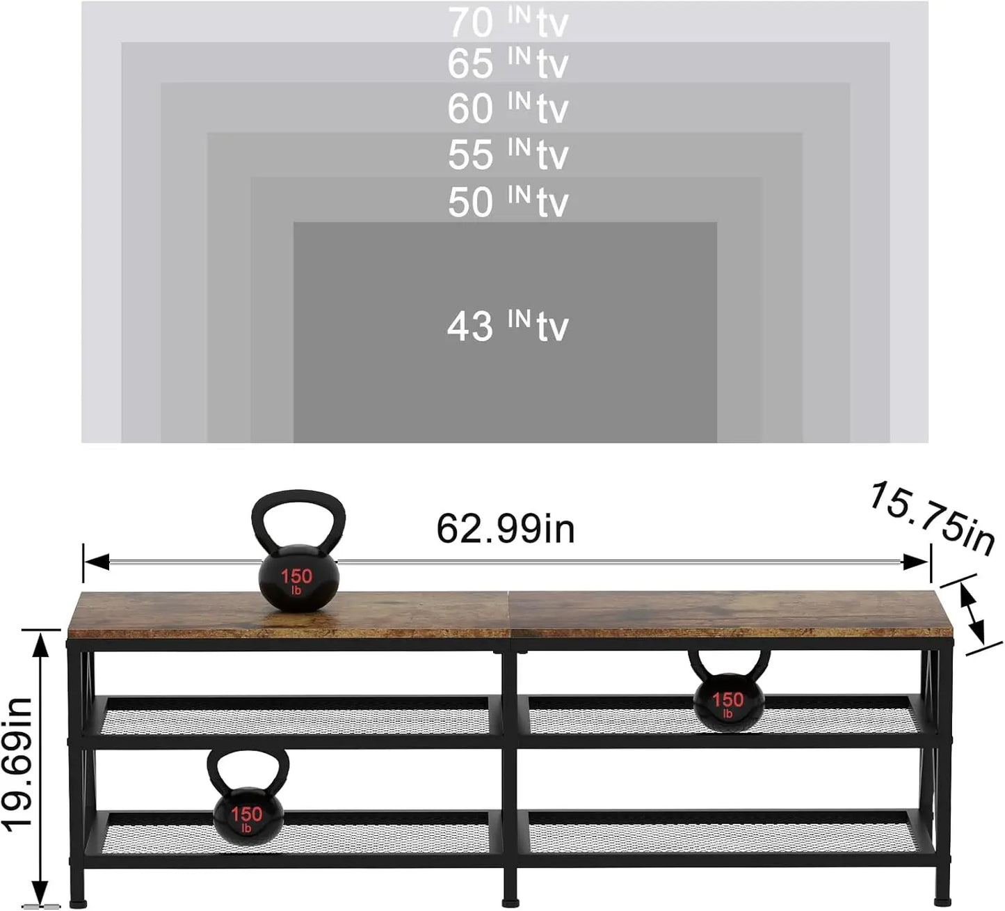 TV Stand for TVs up to 65 Inch with 3-Tier Storage Shelves