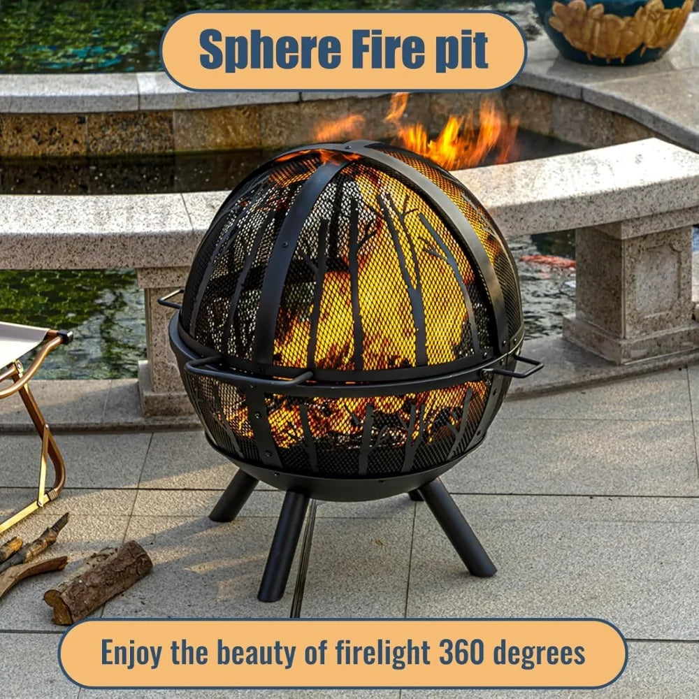 35 Inch Wood Burning Outdoor Fire Pit with Spark Screen