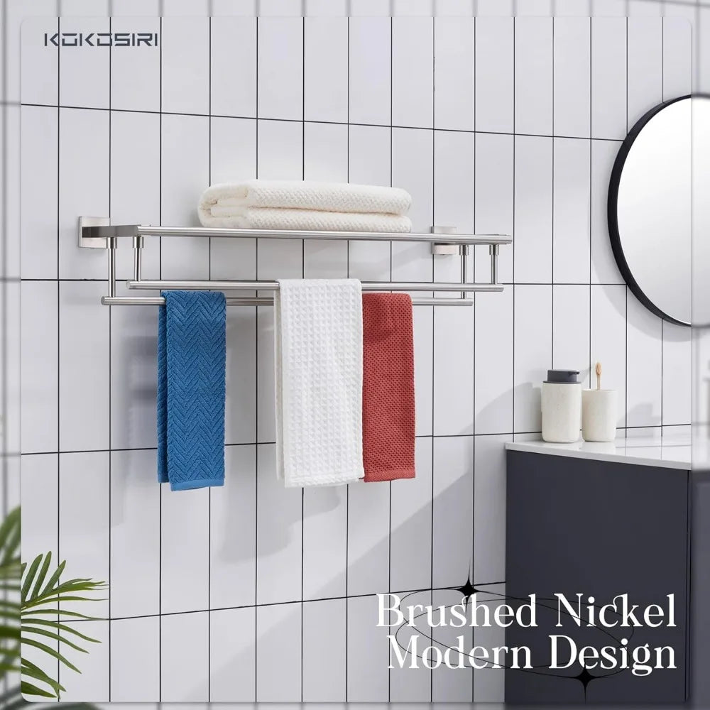 Towel Shelf with Double Bars for Bathroom