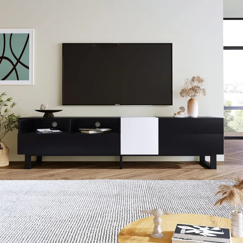 Modern TV Stand with 3 Cabinets & Open Shelves, Entertainment Center for TV's