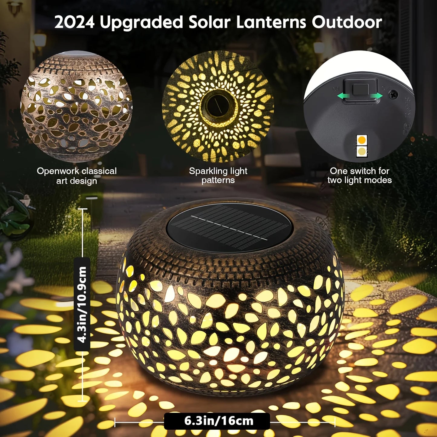 2 Pack LED Solar Lanterns for Patio Porch Garden