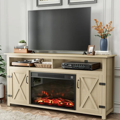 Modern TV Stand with Two Barn Doors and Storage Cabinets