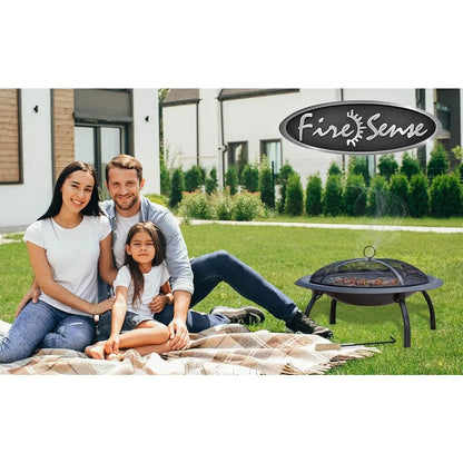 Portable Round Steel Wood Burning Fire Pit, with Folding Legs