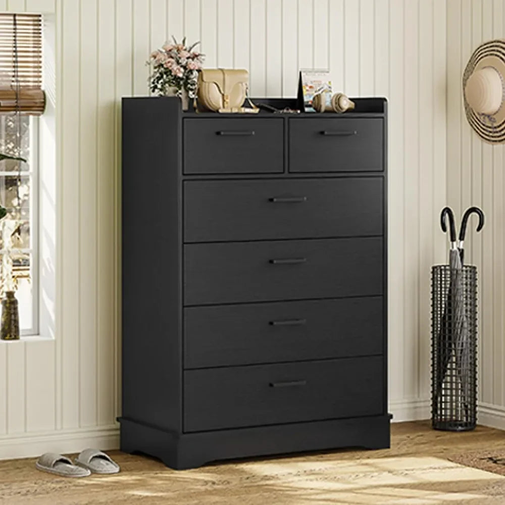 Black 6 Drawer Dresser, Wooden Storage Chest