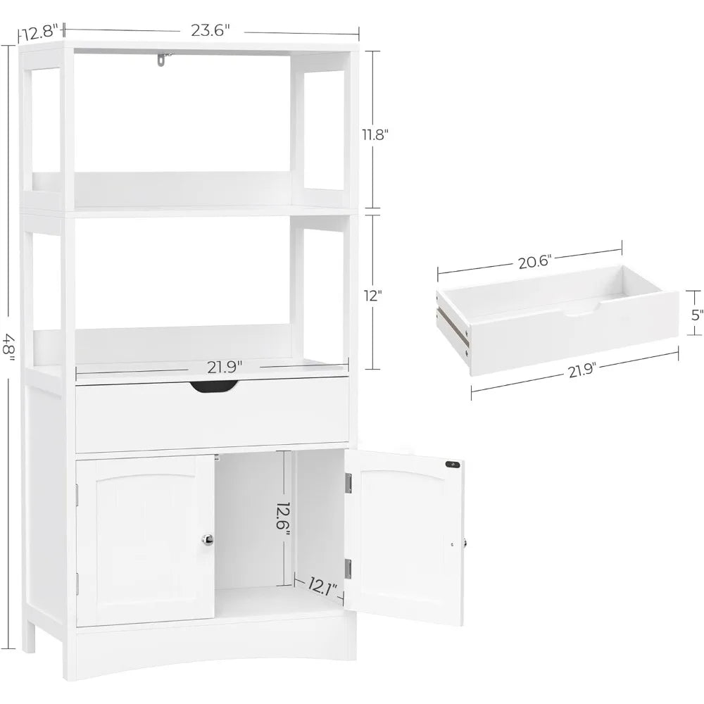 Bathroom Storage Drawer, 2 Open Shelves, and Door Cupboard