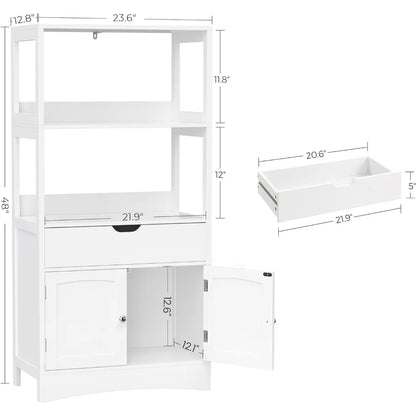 Bathroom Storage Drawer, 2 Open Shelves, and Door Cupboard