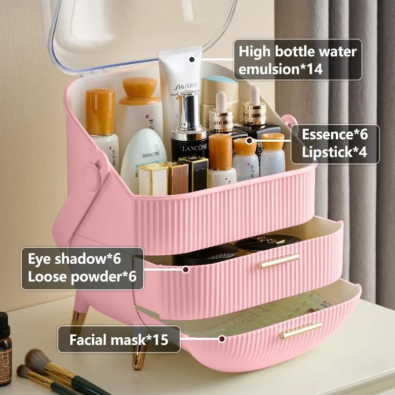 Makeup Cosmetics Skincare Organizers with Lid and Drawers