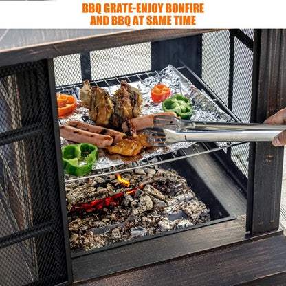 39.5 × 24.5 Metal Square Outdoor Fireplace with Mesh Screen Door and Grill