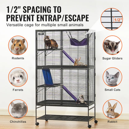 64.6" Rolling Metal Ferret Cage Large 4-Tier Small Animal Cage