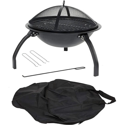 Steel Fire Pit  with Folding Legs, Firepit Outdoor Garden Patio