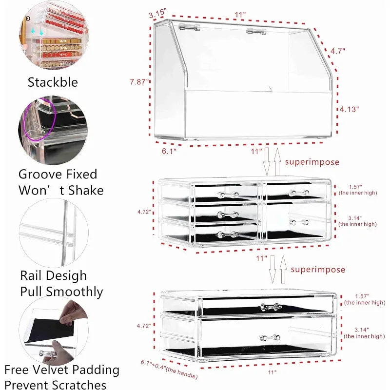 Makeup Organizers and Storage With Dustproof Lid