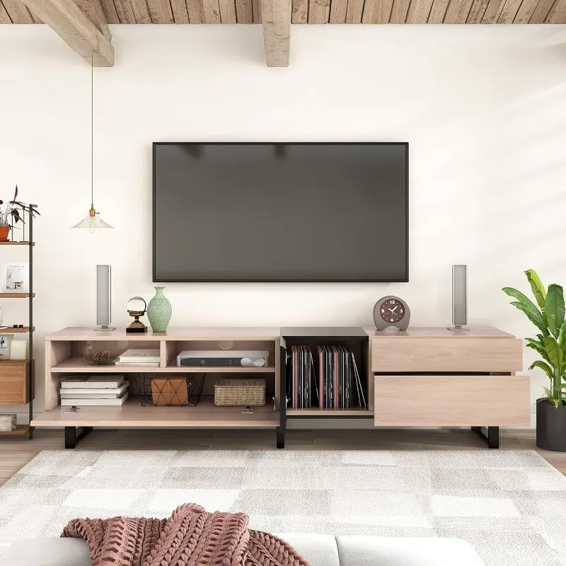 Modern TV Stand with 3 Cabinets & Open Shelves, Entertainment Center for TV's