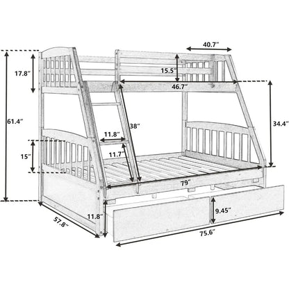 Solid Wood Twin Over Full Bunk Bed with Storage Drawer