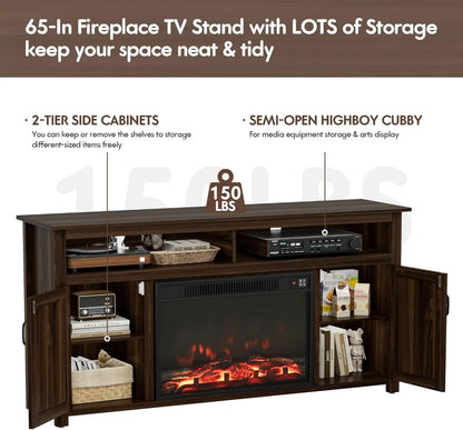 Modern TV Stand with Two Barn Doors and Storage Cabinets