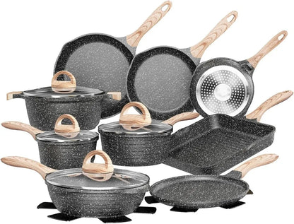 Pots and Pans Set Nonstick 23pcs, Cooking Set with Granite Stone