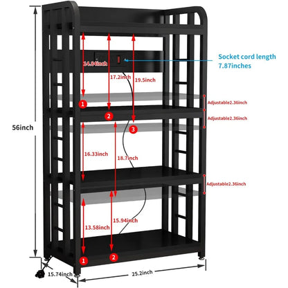 Free Standing Baker's Rack Kitchen Stands with Power Outlet