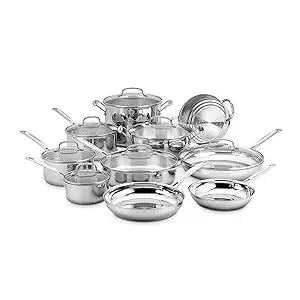 Cuisinart 17-Piece Kitchen Cookware Cooking Pots and Pans Set Chef's Classic Steel Collection 77-17N