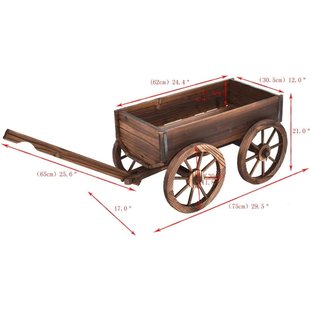 Wood Wagon Flower Planter with Wheels