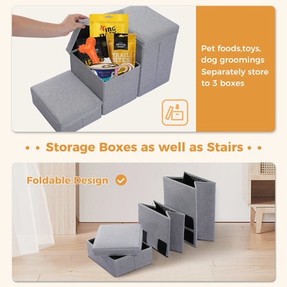 Portable 3 Stairs Dog Step for Small Dogs with Storage.