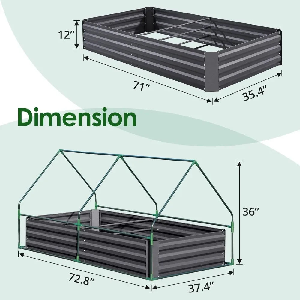 6x3x1ft Galvanized Raised Garden Bed with Cover Metal Planter Box Kit