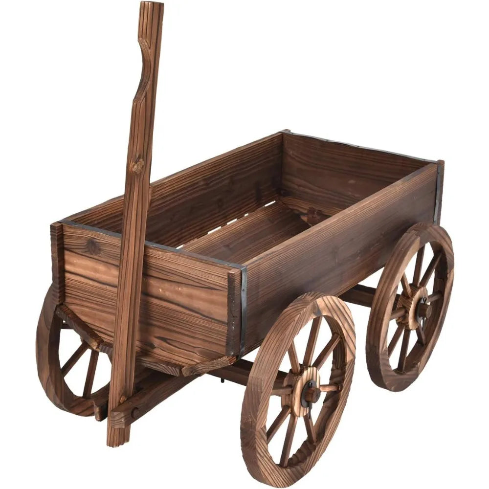 Wood Wagon Flower Planter with Wheels