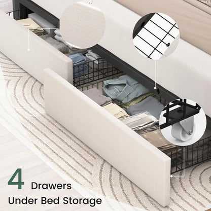 King Size Bed Frame with 4 Storage Drawers