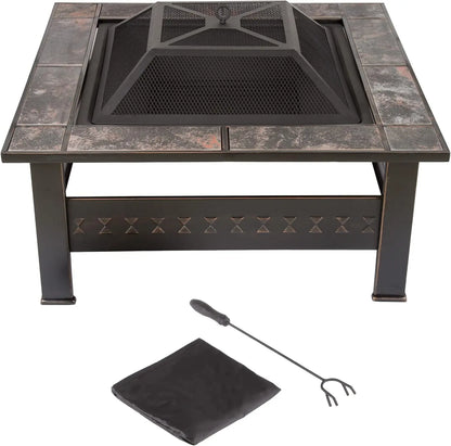 Wood Burning Fire Pit Set for Outdoor and Patio