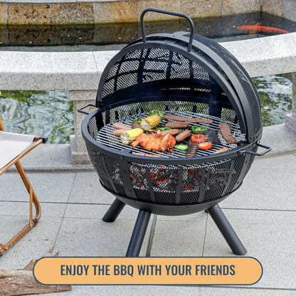 35 Inch Wood Burning Outdoor Fire Pit with Spark Screen