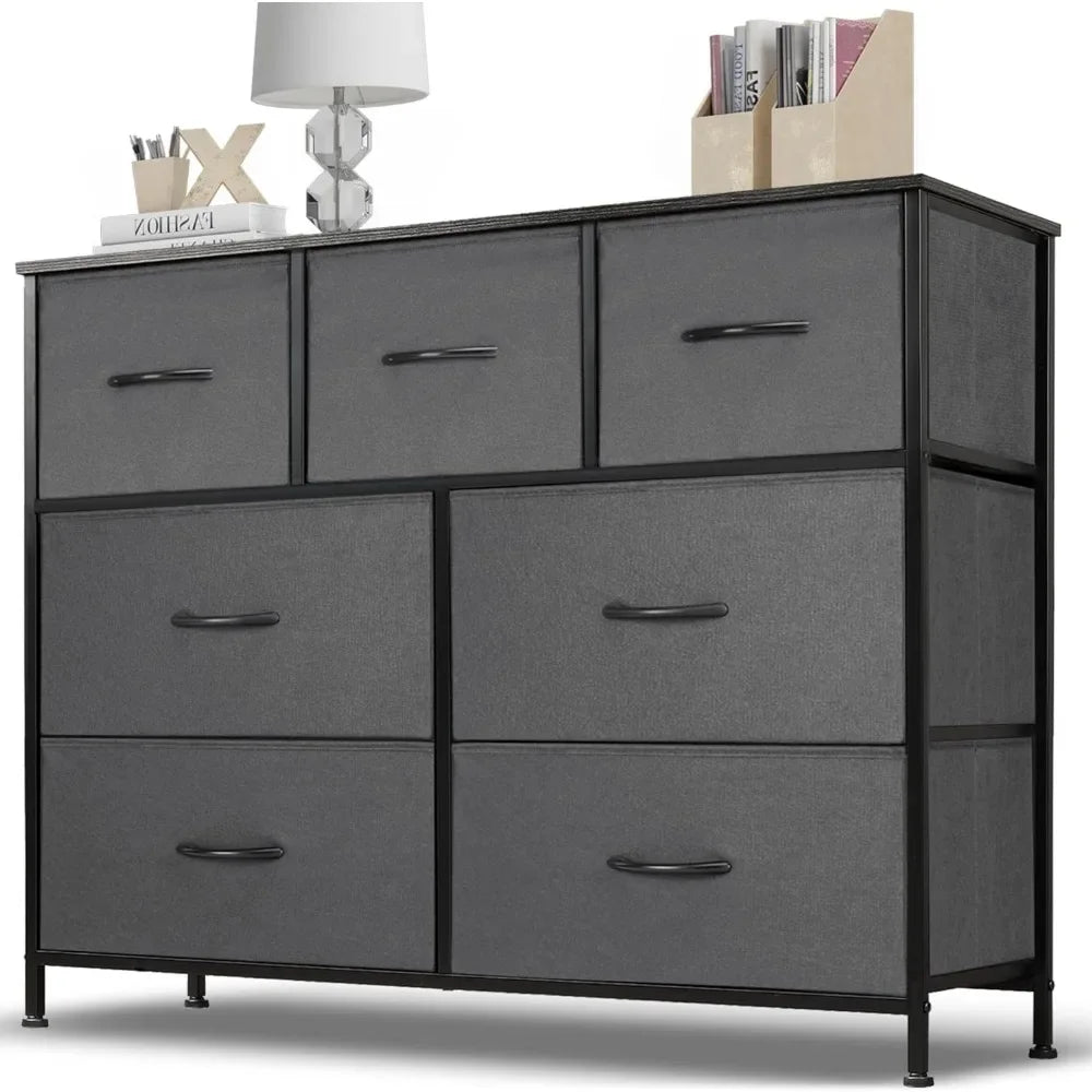 Dresser for the Bedroom, 7 Storage Drawers, Wide Fabric Closet Chests Organizer