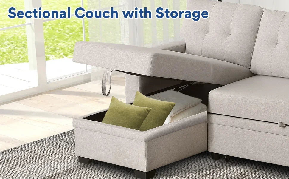 Multifunctional Comfy Sectional Sleeper Sofa with Storage