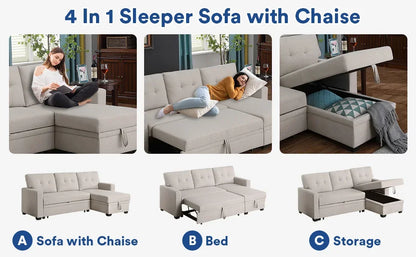 Multifunctional Comfy Sectional Sleeper Sofa with Storage