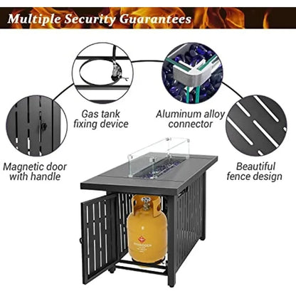 43 Inch Outdoor Gas Fire Pit Table with Wind Guard