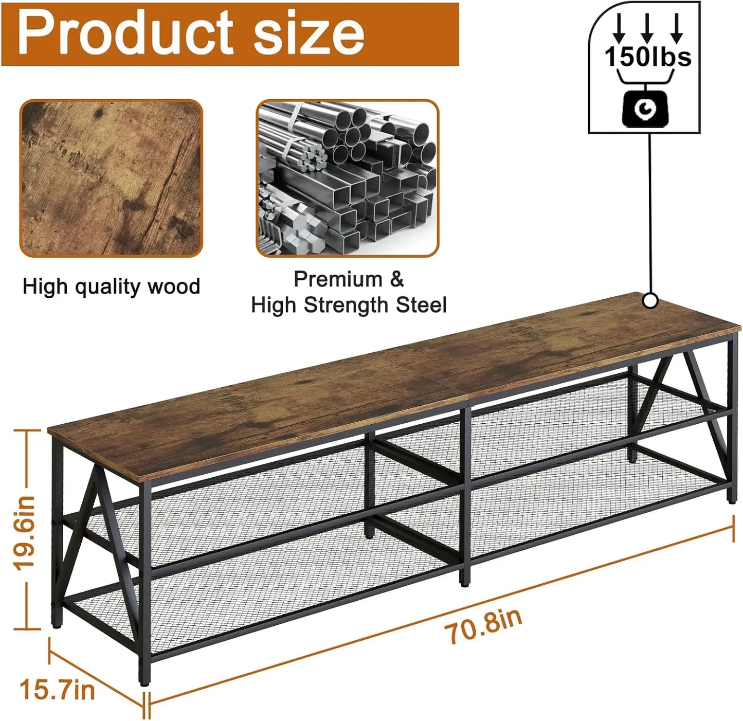 TV Stand for TVs up to 65 Inch with 3-Tier Storage Shelves