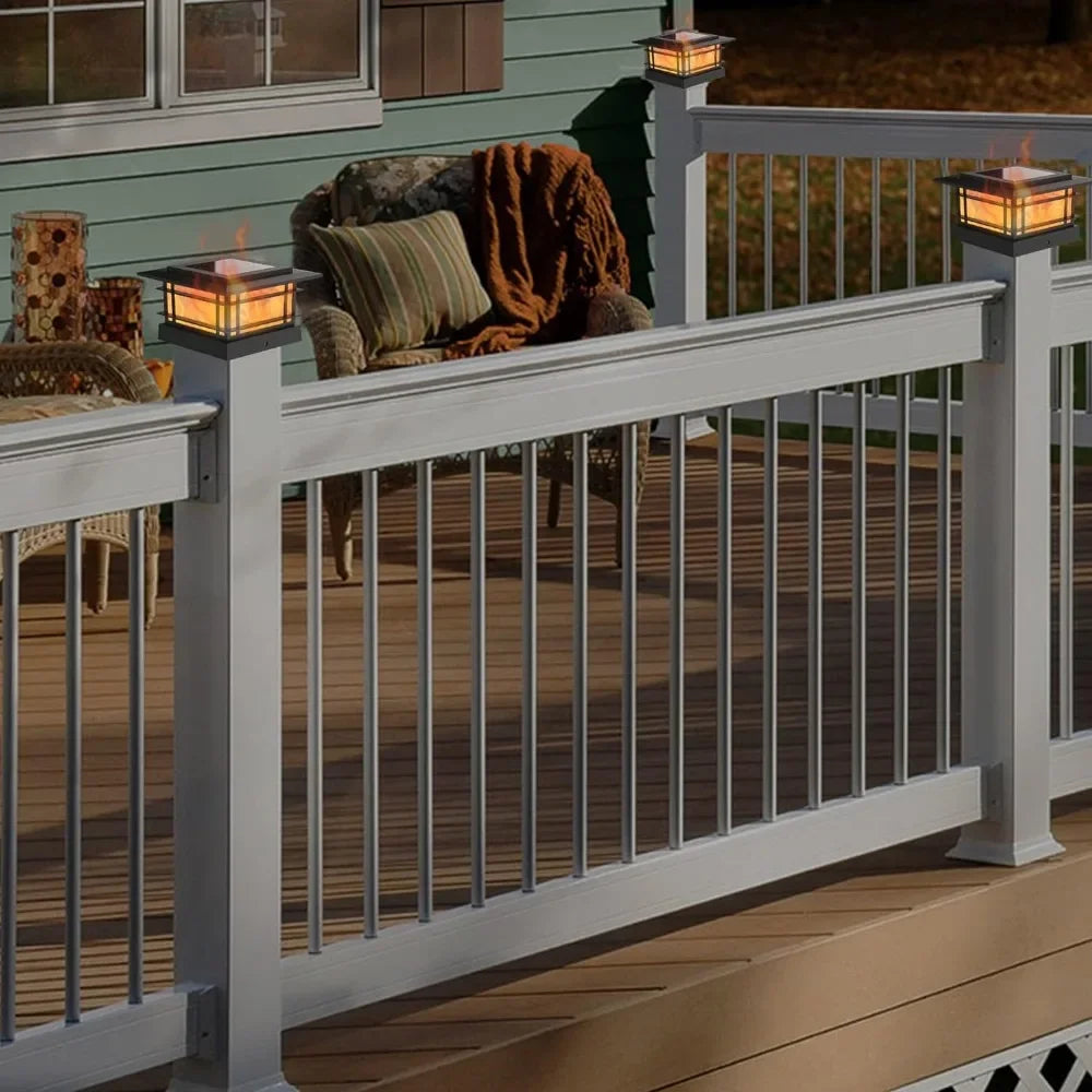 8 Pack Solar Flame Lights for Outdoor Wooden Posts