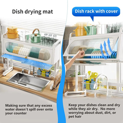 Over The Dish Drying Rack with Cover Over Sink Dish Rack Keep Kitchen Sink Shlef Organized Space-Saving Sink Drying Rac