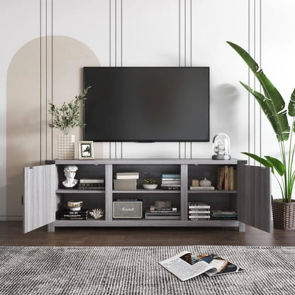 Modern TV Stand with Two Barn Doors and Storage Cabinets