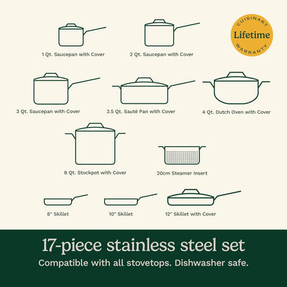 Cuisinart 17-Piece Kitchen Cookware Cooking Pots and Pans Set Chef's Classic Steel Collection 77-17N