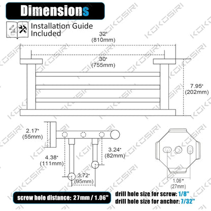 Towel Shelf with Double Bars for Bathroom